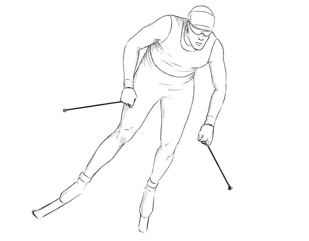 Как нарисовать мальчика на лыжах карандашом
