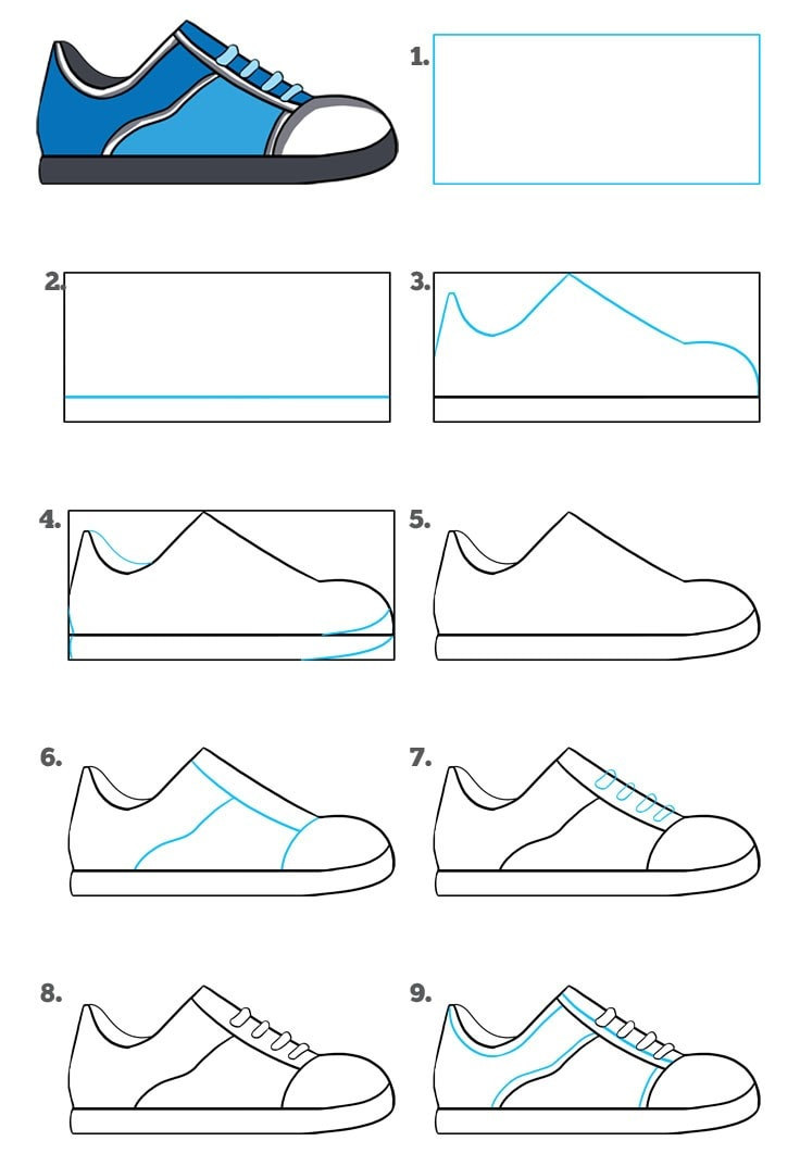Как нарисовать обувь — как правильно и легко нарисовать кроссовки —  Пошаговые уроки рисования