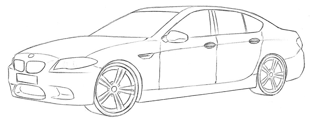 Еще один сложный и кропотливый шаг урока о том, как нарисовать BMW M5. 