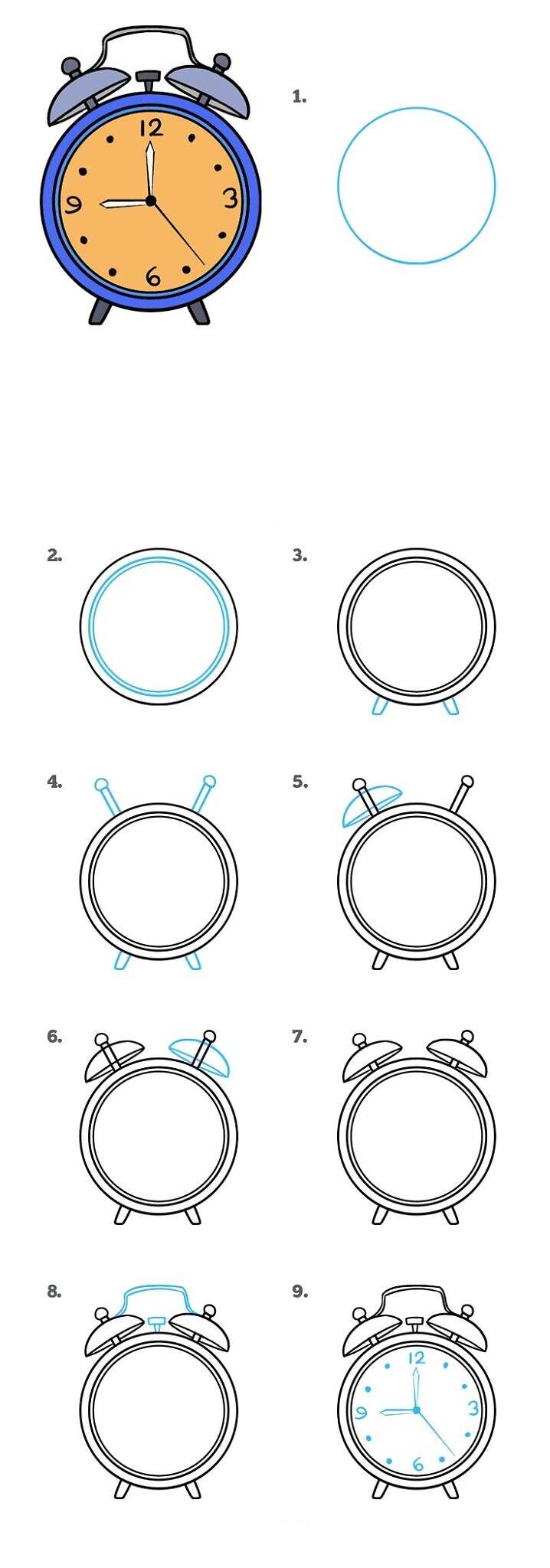 Рисование будильника круглой формы